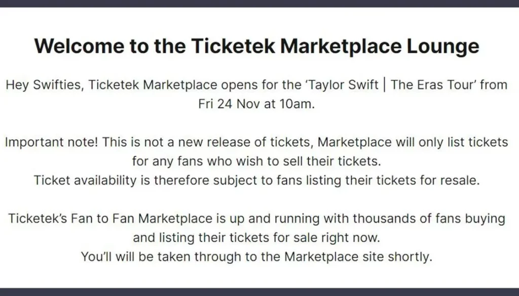 Ticketek; Ticketek Marketplace Not Working